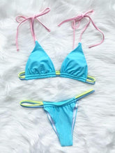 将图片加载到图库查看器，Micro Bikini Set For Women Black Blue Green Pink String Swimwear Women's Halter String Triangle Bikini Set Charming Swimwear Two Piece Swimsuit Women's Swimsuit Push Up Bathers Bathing Suit Bikinis
