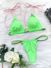 将图片加载到图库查看器，Micro Bikini Set For Women Black Blue Green Pink String Swimwear Women's Halter String Triangle Bikini Set Charming Swimwear Two Piece Swimsuit Women's Swimsuit Push Up Bathers Bathing Suit Bikinis
