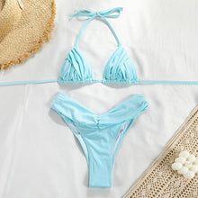 将图片加载到图库查看器，Micro Pleated Bikini Women Swimsuit Halter Bikini Set Triangle Swimwear Female Beach Wear Bathing Suit Two Piece Bikini Double Shoulder Straps Cute Swimsuit Triangle Bathing
