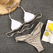 将图片加载到图库查看器，Micro Pleated Bikini Women Swimsuit Halter Bikini Set Triangle Swimwear Female Beach Wear Bathing Suit Two Piece Bikini Double Shoulder Straps Cute Swimsuit Triangle Bathing
