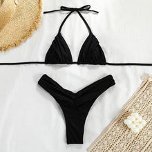 将图片加载到图库查看器，Micro Pleated Bikini Women Swimsuit Halter Bikini Set Triangle Swimwear Female Beach Wear Bathing Suit Two Piece Bikini Double Shoulder Straps Cute Swimsuit Triangle Bathing
