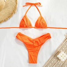 将图片加载到图库查看器，Micro Pleated Bikini Women Swimsuit Halter Bikini Set Triangle Swimwear Female Beach Wear Bathing Suit Two Piece Bikini Double Shoulder Straps Cute Swimsuit Triangle Bathing
