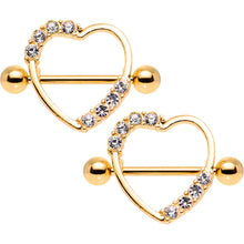 将图片加载到图库查看器，14G 3/4 Clear Gem Gold Anodized Heart Nipple Shield Set
