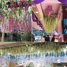 Load image into Gallery viewer, Modern Artificial Green Eucalyptus Leaves Garland Wisteria Rattan Fake Decor Silk Leaf Vines For Wedding Birthday Party Decor
