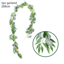 Load image into Gallery viewer, Modern Artificial Green Eucalyptus Leaves Garland Wisteria Rattan Fake Decor Silk Leaf Vines For Wedding Birthday Party Decor
