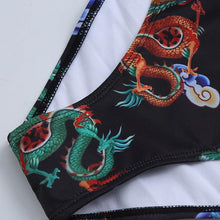 Load image into Gallery viewer, Modern Blue High Waist Bikini Push Up Swimwear Women Dragon Printed Bikini Set Retro Swimsuit Women's High Waist Bikini Swimsuits Twist Push Up Two Piece Bathing Suits Tummy Control Swimwear
