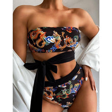 Load image into Gallery viewer, Modern Blue High Waist Bikini Push Up Swimwear Women Dragon Printed Bikini Set Retro Swimsuit Women's High Waist Bikini Swimsuits Twist Push Up Two Piece Bathing Suits Tummy Control Swimwear
