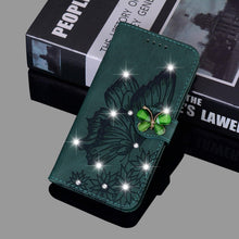 Load image into Gallery viewer, Modern Glitter Leather Flip Wallet Phone Case For iPhone 14 13 12 Pro Max 11 Shiny Green Butterfly Cover Glitter Flip Case Mobile Phone Case PU Leather Magnetic Case
