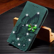 Load image into Gallery viewer, Modern Glitter Leather Flip Wallet Phone Case For iPhone 14 13 12 Pro Max 11 Shiny Green Butterfly Cover Glitter Flip Case Mobile Phone Case PU Leather Magnetic Case
