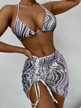 Load image into Gallery viewer, Modern Print Bikini Triangle Swimsuit  Bikini 3 Piece Set Women's Swimsuit with Short Mesh Sheer Wrap Cover Ups Beach Skirt Bathing Suit Women Halter Swimwear Women Skirt 3 Pieces Set Elegant Bathing Suit Beach Wear
