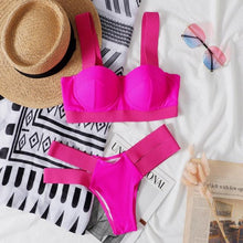 将图片加载到图库查看器，Modern Push Up Swimsuit Bikini Women's Push-up Bandage Bikini Swimsuits Swim Bottoms Women Swimwear Bathing Suit Padded Beach Swimming Suit Summer Fashion Suits
