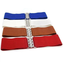 将图片加载到图库查看器，Modern Wide Fabric Strap Silver Metal Buckle Belts For Women Trendy Fashion Stretchable Classic Belts
