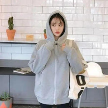 Load image into Gallery viewer, Modern With Hat Hoodies Women  Kangaroo Pocket Casual Loose Solid Color Sweatshirt Female  Fashion New Female Tops Sports Clothing Oversized Zip Hooded Sweatshirt Cotton Women Autumn Hoodie
