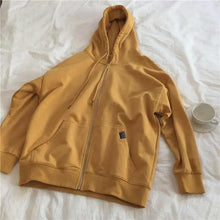 Load image into Gallery viewer, Modern With Hat Hoodies Women  Kangaroo Pocket Casual Loose Solid Color Sweatshirt Female  Fashion New Female Tops Sports Clothing Oversized Zip Hooded Sweatshirt Cotton Women Autumn Hoodie
