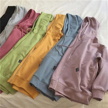 Load image into Gallery viewer, Modern With Hat Hoodies Women  Kangaroo Pocket Casual Loose Solid Color Sweatshirt Female  Fashion New Female Tops Sports Clothing Oversized Zip Hooded Sweatshirt Cotton Women Autumn Hoodie
