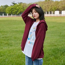 Load image into Gallery viewer, Modern With Hat Hoodies Women  Kangaroo Pocket Casual Loose Solid Color Sweatshirt Female  Fashion New Female Tops Sports Clothing Oversized Zip Hooded Sweatshirt Cotton Women Autumn Hoodie
