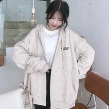 Load image into Gallery viewer, Modern With Hat Hoodies Women  Kangaroo Pocket Casual Loose Solid Color Sweatshirt Female  Fashion New Female Tops Sports Clothing Oversized Zip Hooded Sweatshirt Cotton Women Autumn Hoodie
