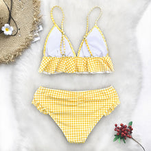 将图片加载到图库查看器，Modern Yellow Mid-waist Women Bikinis Set Swimwear Women's Bathing Suits Ruffles Bikini Sets Low Rise Two Piece Swimsuit Women Swimsuits Bathing Suit Women Yellow Ruffled Beachwear Bikini
