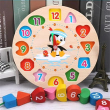 Load image into Gallery viewer, Montessori Cartoon Animal Educational Wooden Beaded Geometry  Digital Clock Puzzles Matching Clock Toy For Children
