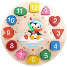 Load image into Gallery viewer, Montessori Cartoon Animal Educational Wooden Beaded Geometry  Digital Clock Puzzles Matching Clock Toy For Children
