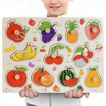 Load image into Gallery viewer, Montessori Wooden Puzzles Hand Grab Boards Toys Tangram Baby Educational Toys Cartoon Vehicle Animals Fruits 3D Puzzles
