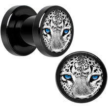 将图片加载到图库查看器，Black White Leopard Eyes Black Anodized Screw Fit Plug Set 2G
