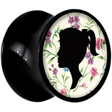 Load image into Gallery viewer, Black Acrylic Man Woman Floral Silhouette Saddle Plug Set 00G
