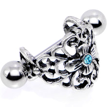 Load image into Gallery viewer, 16G 1/2 Aqua Gem Filigree Floral Cuff Cartilage Earring
