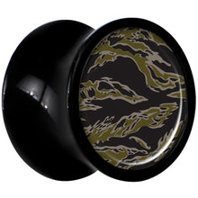 Load image into Gallery viewer, Black Acrylic Tiger Camo Print Saddle Plug Set 0G
