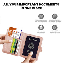 Load image into Gallery viewer, Multi Function Glitter Bling RFID Passport Organizer With CDC Vaccination Card Holder

