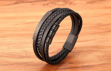 将图片加载到图库查看器，Multi-layer Leather Bracelet Stainless Steel Metal Luxury Bangles For Men Charm Accessories Mens New Magnetic Clasp Multi-Layer Braided Leather Brown And Black Bracelets

