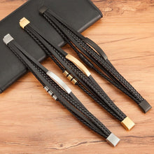 将图片加载到图库查看器，Multi-layer Leather Bracelet Stainless Steel Metal Luxury Bangles For Men Charm Accessories Mens New Magnetic Clasp Multi-Layer Braided Leather Brown And Black Bracelets
