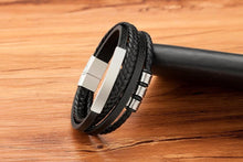 将图片加载到图库查看器，Multi-layer Leather Bracelet Stainless Steel Metal Luxury Bangles For Men Charm Accessories Mens New Magnetic Clasp Multi-Layer Braided Leather Brown And Black Bracelets
