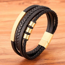 将图片加载到图库查看器，Multi-layer Leather Bracelet Stainless Steel Metal Luxury Bangles For Men Charm Accessories Mens New Magnetic Clasp Multi-Layer Braided Leather Brown And Black Bracelets

