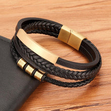 将图片加载到图库查看器，Multi-layer Leather Bracelet Stainless Steel Metal Luxury Bangles For Men Charm Accessories Mens New Magnetic Clasp Multi-Layer Braided Leather Brown And Black Bracelets
