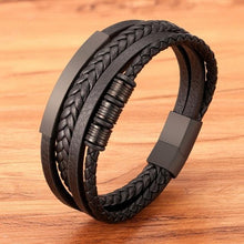 将图片加载到图库查看器，Multi-layer Leather Bracelet Stainless Steel Metal Luxury Bangles For Men Charm Accessories Mens New Magnetic Clasp Multi-Layer Braided Leather Brown And Black Bracelets
