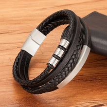 将图片加载到图库查看器，Multi-layer Leather Bracelet Stainless Steel Metal Luxury Bangles For Men Charm Accessories Mens New Magnetic Clasp Multi-Layer Braided Leather Brown And Black Bracelets
