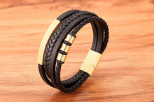 将图片加载到图库查看器，Multi-layer Leather Bracelet Stainless Steel Metal Luxury Bangles For Men Charm Accessories Mens New Magnetic Clasp Multi-Layer Braided Leather Brown And Black Bracelets
