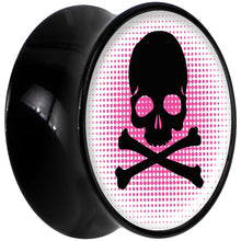 Load image into Gallery viewer, Black Acrylic Pink Black Skull Saddle Plug Set 9/16
