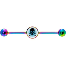Load image into Gallery viewer, 14G Blue Rainbow Skull Rainbow Industrial Barbell 37mm
