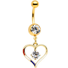将图片加载到图库查看器，Clear Gem Gold PVD Red White and Blue Heart Belly Ring Set of 2
