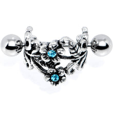 Load image into Gallery viewer, 16G 1/2 Blue Gem Double Daisy Flower Cuff Cartilage Earring
