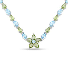 将图片加载到图库查看器，29.48 Carat Genuine Blue Topaz and Peridot .925 Sterling Silver Necklace
