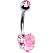 Load image into Gallery viewer, Pink CZ Gem Sweet Heart Sweep Dangle Belly Ring
