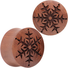 Load image into Gallery viewer, Organic Sawo Wood Holiday Winter Snowflake Saddle Plug Set Sizes 8mm to 25mm
