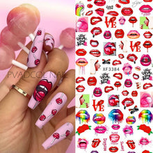 将图片加载到图库查看器，Nail Art Stickers Red Lips Nails Decals Sticker Hot Sexy Girl Tip Back Glue Decal Cool Lollipop Self Adhesive Acrylic Tips Tool Decoration White Feather Lace Flower Leaf Carving Design Exquisite Pattern Nail Art Supplies Self-Adhesive Nail
