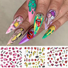 将图片加载到图库查看器，Nail Art Stickers Red Lips Nails Decals Sticker Hot Sexy Girl Tip Back Glue Decal Cool Lollipop Self Adhesive Acrylic Tips Tool Decoration White Feather Lace Flower Leaf Carving Design Exquisite Pattern Nail Art Supplies Self-Adhesive Nail
