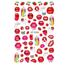 将图片加载到图库查看器，Nail Art Stickers Red Lips Nails Decals Sticker Hot Sexy Girl Tip Back Glue Decal Cool Lollipop Self Adhesive Acrylic Tips Tool Decoration White Feather Lace Flower Leaf Carving Design Exquisite Pattern Nail Art Supplies Self-Adhesive Nail
