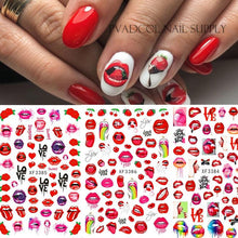 将图片加载到图库查看器，Nail Art Stickers Red Lips Nails Decals Sticker Hot Sexy Girl Tip Back Glue Decal Cool Lollipop Self Adhesive Acrylic Tips Tool Decoration White Feather Lace Flower Leaf Carving Design Exquisite Pattern Nail Art Supplies Self-Adhesive Nail
