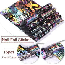 Load image into Gallery viewer, Nail Foils Fall Design Maple Leaves Flower Golden Nail Sliders Snake Leopard Decor Paper Nail Art Sticker Set Decals for Women Nail Decorations Accessories Metal Curve Stripe Lines Design Letter Nail Sticker Adhesive Decoration
